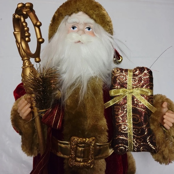 All 3 Merry Brite 18" Santa Figurine Holding Staff & Sack Country Farmhouse Doll - Picture 11 of 15